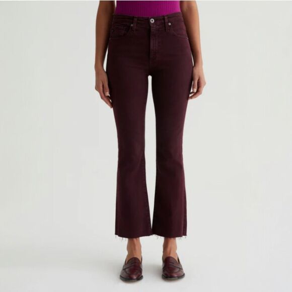 AG Farrah Boot Crop Jeans 26 High Rise Wine Purple Denim Raw Hem Flare - Picture 2 of 14